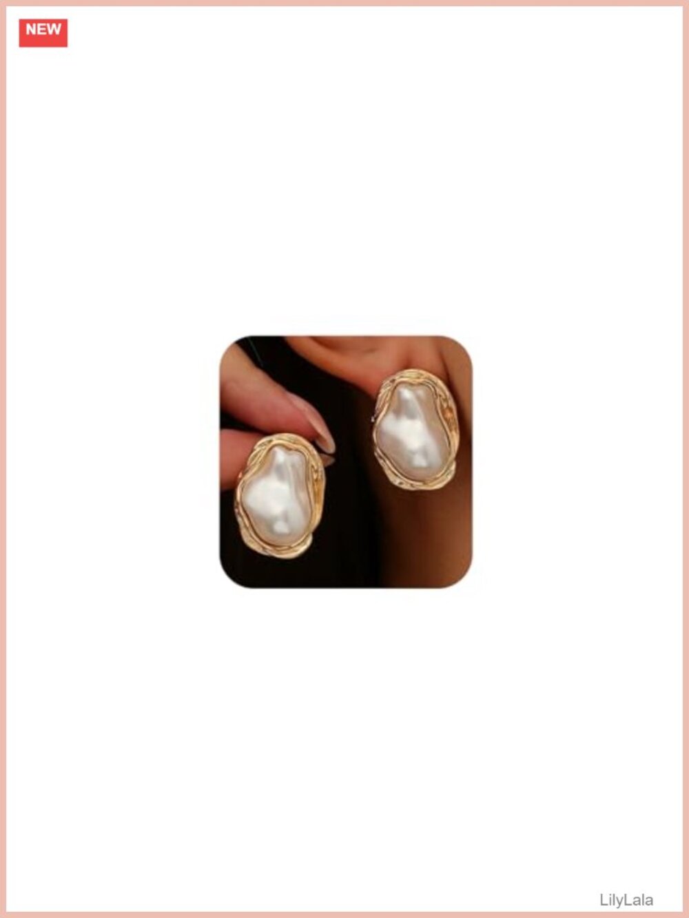 Baroque Pearl Stud Earrings Women Vintage Gold Tone Statement